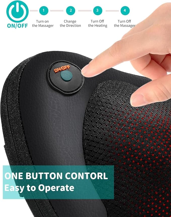 Back Massager with Heat Massagers for Neck - Shiatsu Kneading Massage Pillow for Back, Shoulder, Leg Pain Relief - Body Muscle Pain Relief Use at Home,Car,Office Christmas Gifts for Women/Men