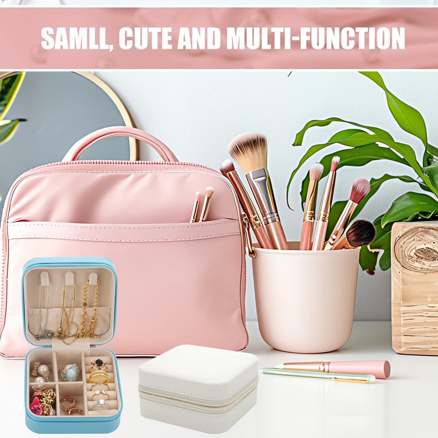 Ciulaiy Bridesmaid Proposal Gifts Travel Jewelry Case Jewelry Travel Organizer Small Bachelorette party Jewelry Box Bridesmaid Gift Boxes Mini Storage Organizer Storage Box (8, White&Sage Green)