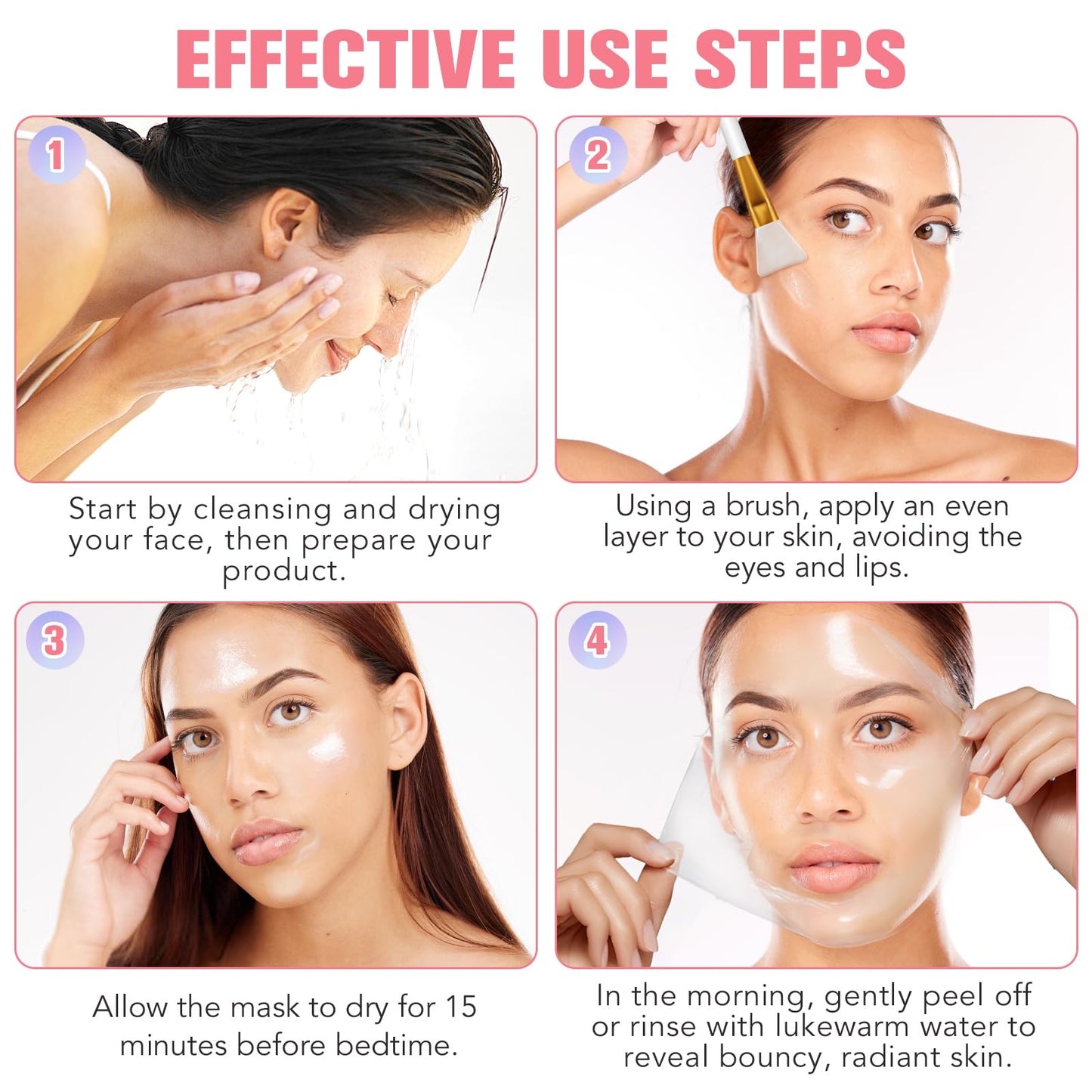 Shuangjia Collagen Night Wrapping Mask with Brush 2.53 fl.oz, Collagen Overnight Wrapping Peel Off Facial Mask Pack, Reduces Sagging & Dullness - Hydrolyzed Collagen For Glowing Skin, For Glass Skin