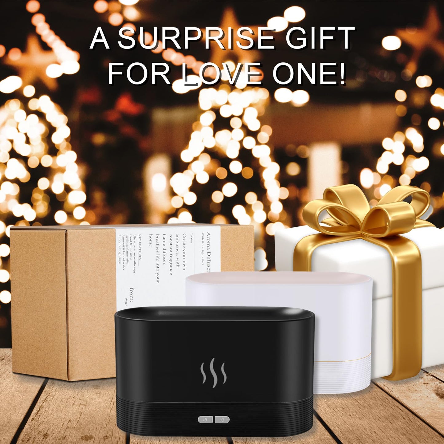 PIZAY Essential Oil Diffuser, Flame Air Humidifier with Fire Led Light - 2 Rightness, 180mL Capacity (8 Hours), Auto-Off Protection Air Diffuser for Home Bedroom Office Gifts(White)