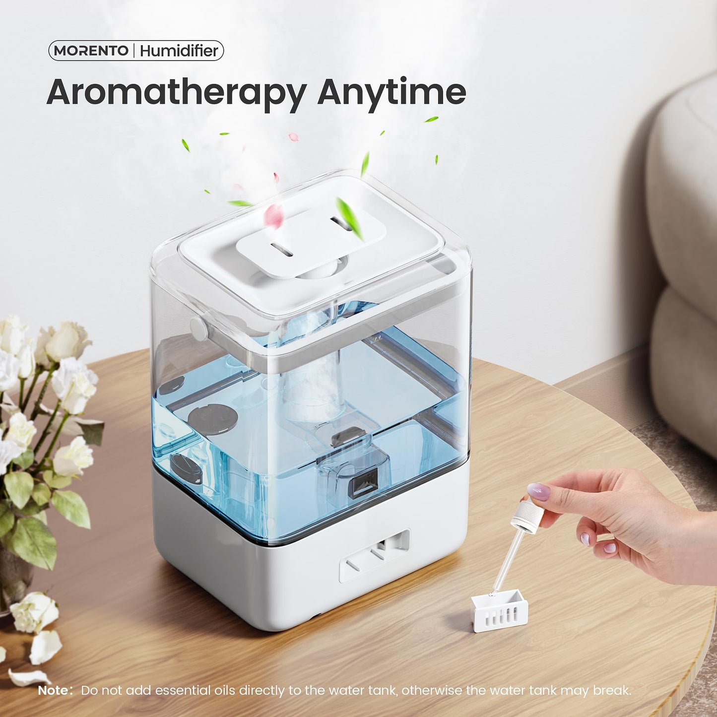 MERONTE Smart Humidifiers for Bedroom Large Room Home, 6L Cool Mist Top Fill Humidifier with Essential Oil Diffuser, Smart App & Voice Control, for Nursery & Plants, White, 1 Pack + 7 Color NightLight