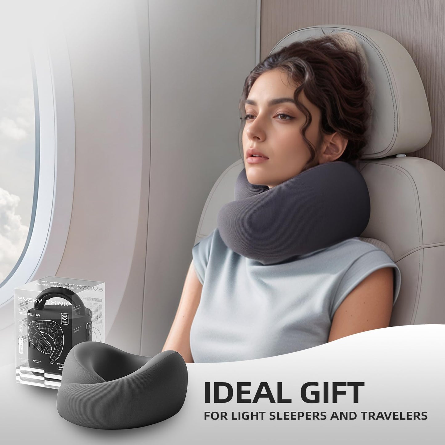 EVERY THINK Travel Pillow - Memory Foam Neck Pillow Airplane, Neck Travel Airplane Pillow for Long Flight, Portable Travel Essentials, 360º Ergonomic Support, Machine Washable (Black)