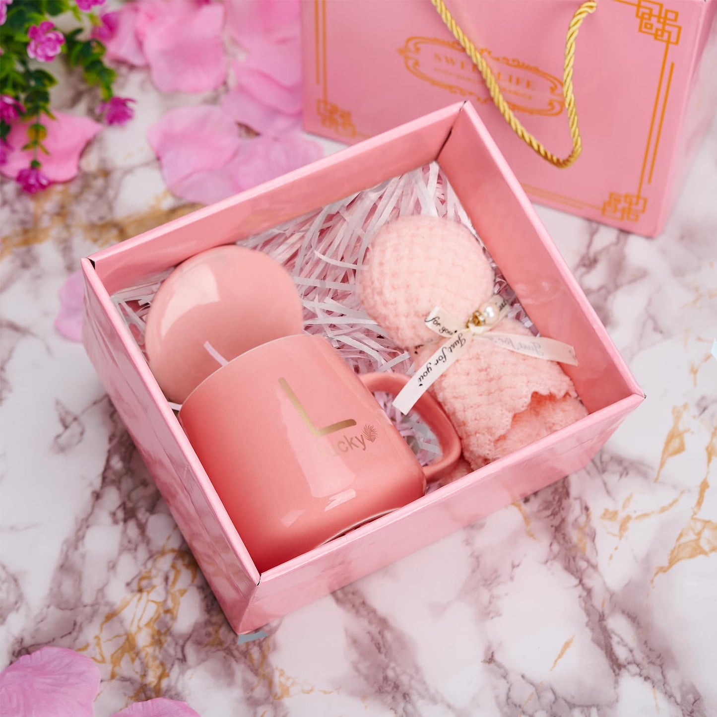 ISHINE Ceramic Coffee Mug and Bear Gift Set, 11oz Bride Newlywed Anniversary Honeymoon Wedding Christmas Birthday Gifts for Best Friend Sister (Pink)