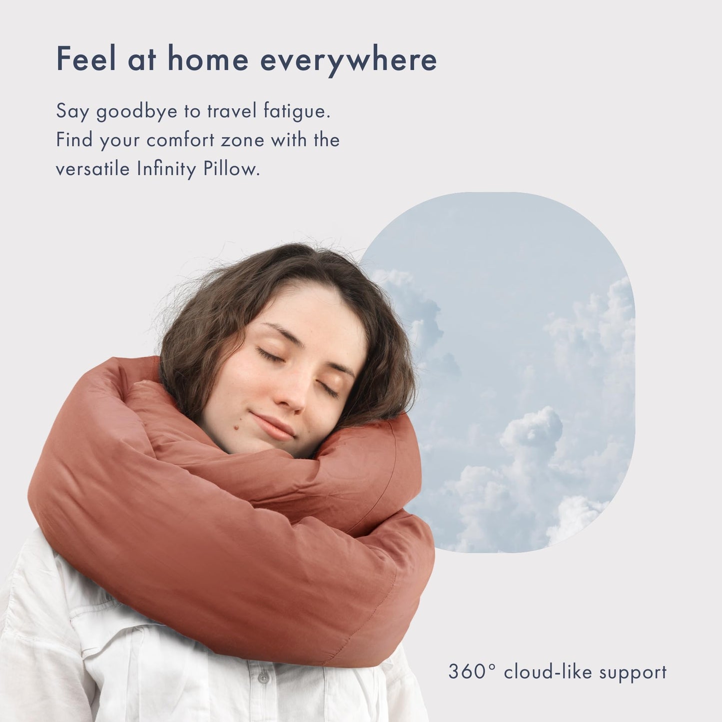 Huzi Infinity Pillow - Home Travel Soft Neck Scarf Support Sleep (Terracotta)