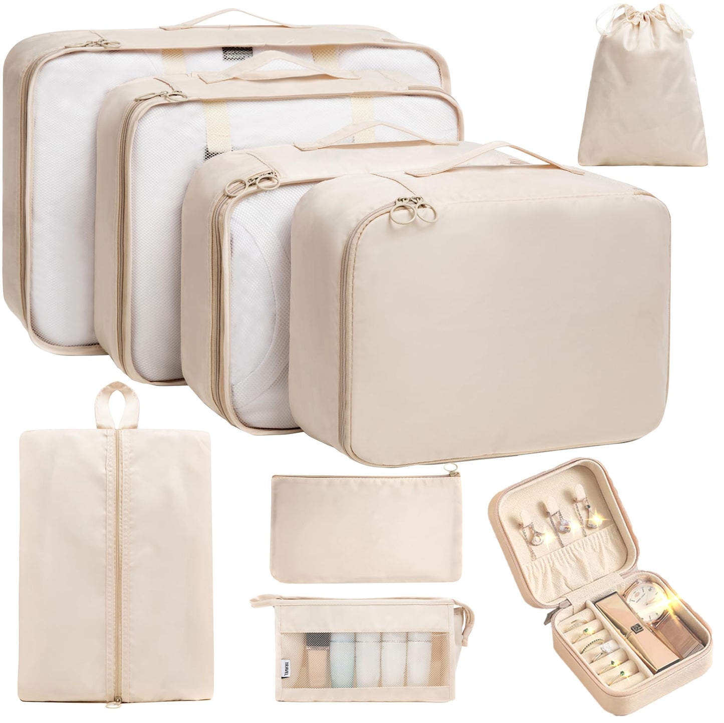 TRAILKICKER 9 Set Packing Cubes for Carry on Suitcase Travel Organizer Bags for Luggage Suitcase Organizer Bags Packing Cube Set for Packing Women Men (Beige)