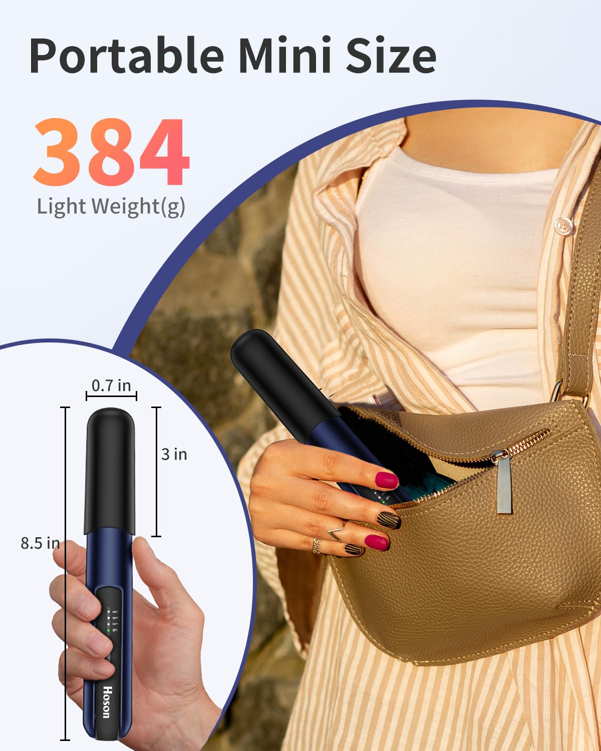 Hoson Cordless Hair Straightener,Portable Mini Flat Iron Travel for Bangs,Short Hair, Rechargeable Curling Iron and Curler 2 in 1,Blue,for Touch Ups