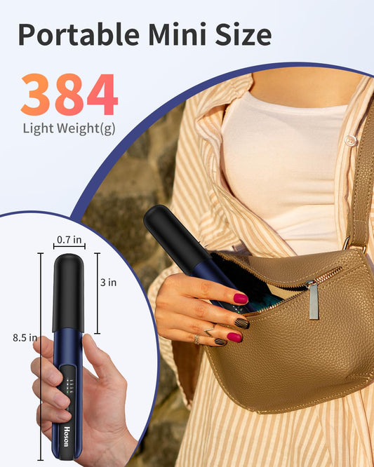 Hoson Cordless Hair Straightener,Portable Mini Flat Iron Travel for Bangs,Short Hair, Rechargeable Curling Iron and Curler 2 in 1,Blue,for Touch Ups