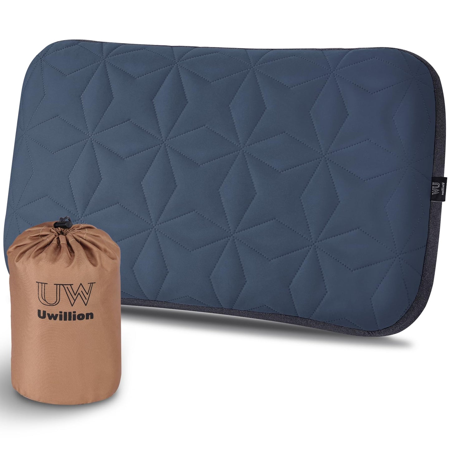 UWILLION Camping Pillow with Removable Cover Large Size 24“ x 15" - Ultralight Inflatable Pillow for Camping Lightweight, Ergonomic and Washable for Camping, Hiking, and Travel Gray