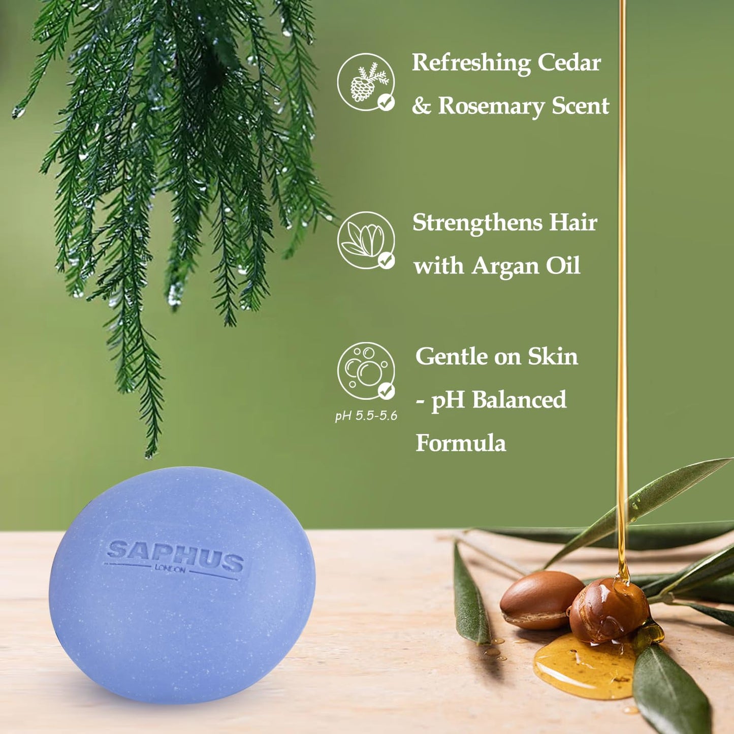 SAPHUS All-in-One Shampoo Bars for Hair, Body, Face & Beard | Acidified Bar Soap Moisturizing & Cleansing Bar for Men, Women, Kids | pH Balanced, Sulfate-Free, 2 Pack