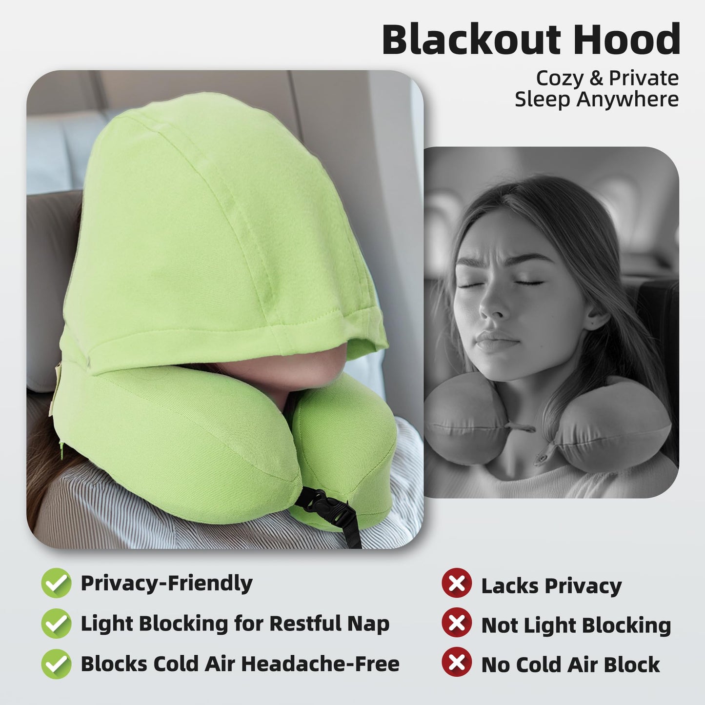 ALLINCOZY Privacy-Friendly Hooded Travel Pillow for Kids & Adults, Sensory-Friendly, Memory Foam Neck Support for Airplane, Car & Train, Breathable Fabric, Portable, Ultimate Comfort