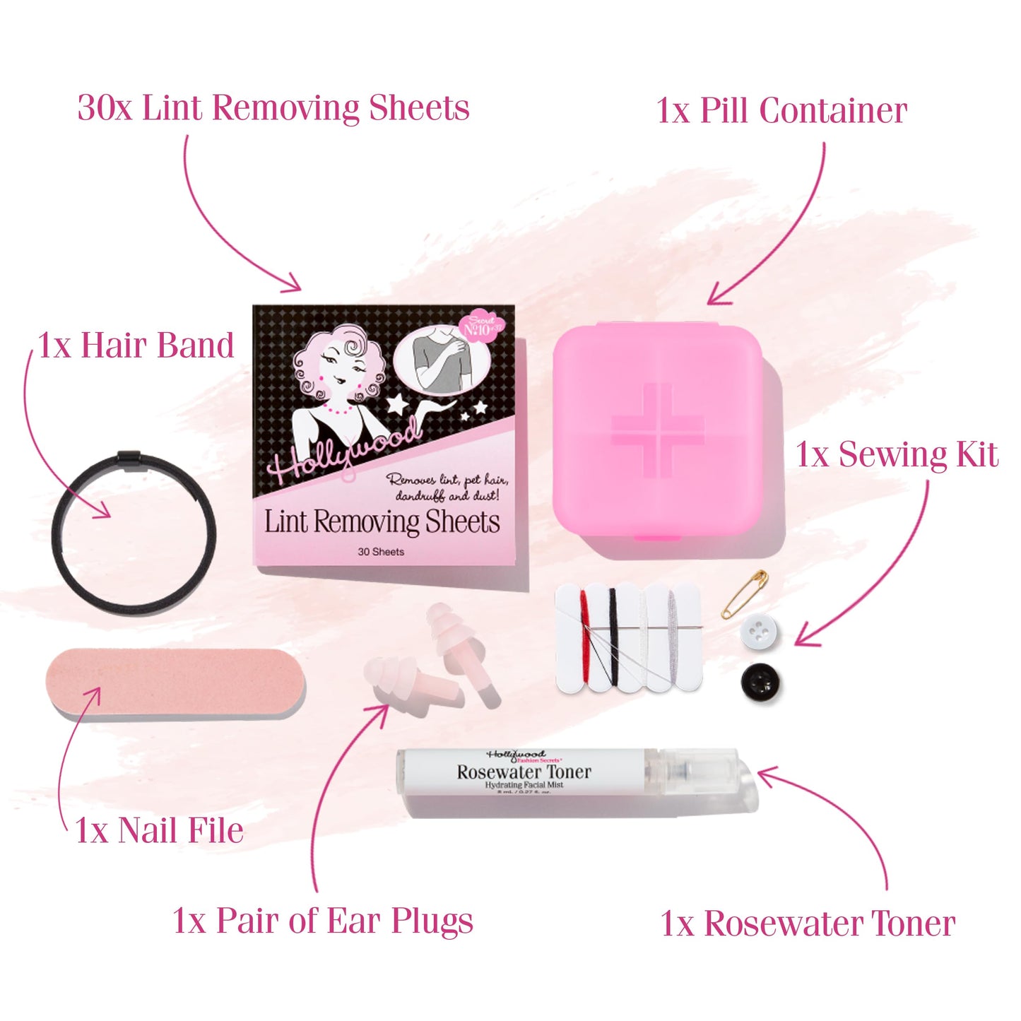 Hollywood Fashion Secrets Travelette Kit, Stay Prepared With Essential Travel Sized Beauty Items, Portable 13 Piece Set