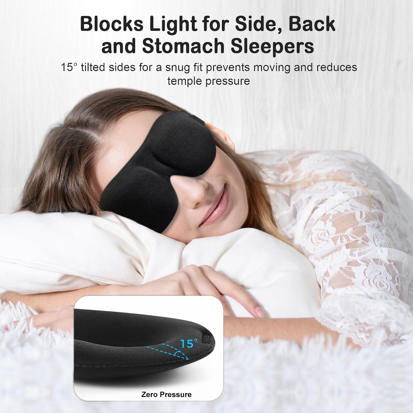 YIVIEW Sleep Mask for Back and Side Sleeper Pack of 3, 100% Light Blocking 3D Eye Masks for Sleeping, Lightweight & Breathable Eye Cover for Women Men, Zero Pressure Night Blindfold
