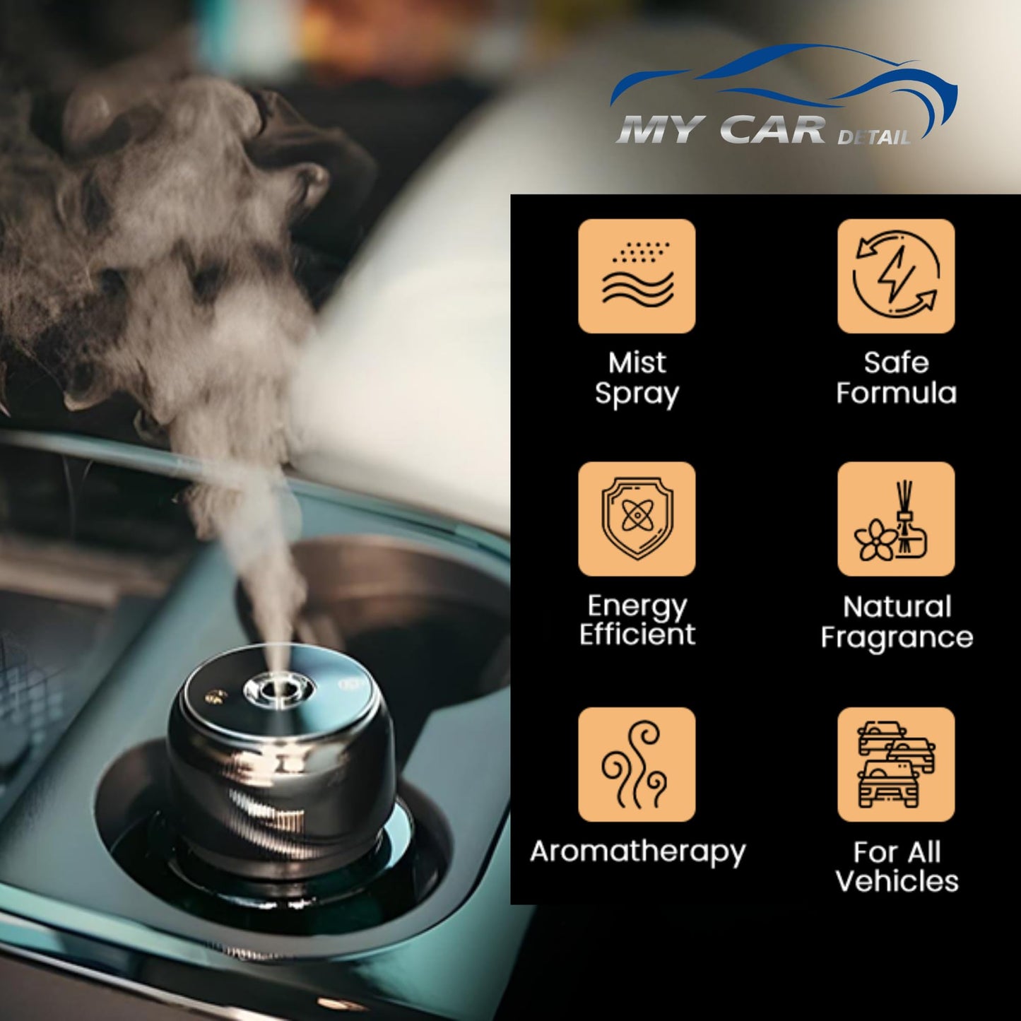 Smart Air Freshener, MyPerfume Car Diffuser – USB Aromatherapy Essential Oil Humidifier, Mini Portable Scent Diffuser for Car, Home & Office – Myfuit 160ml