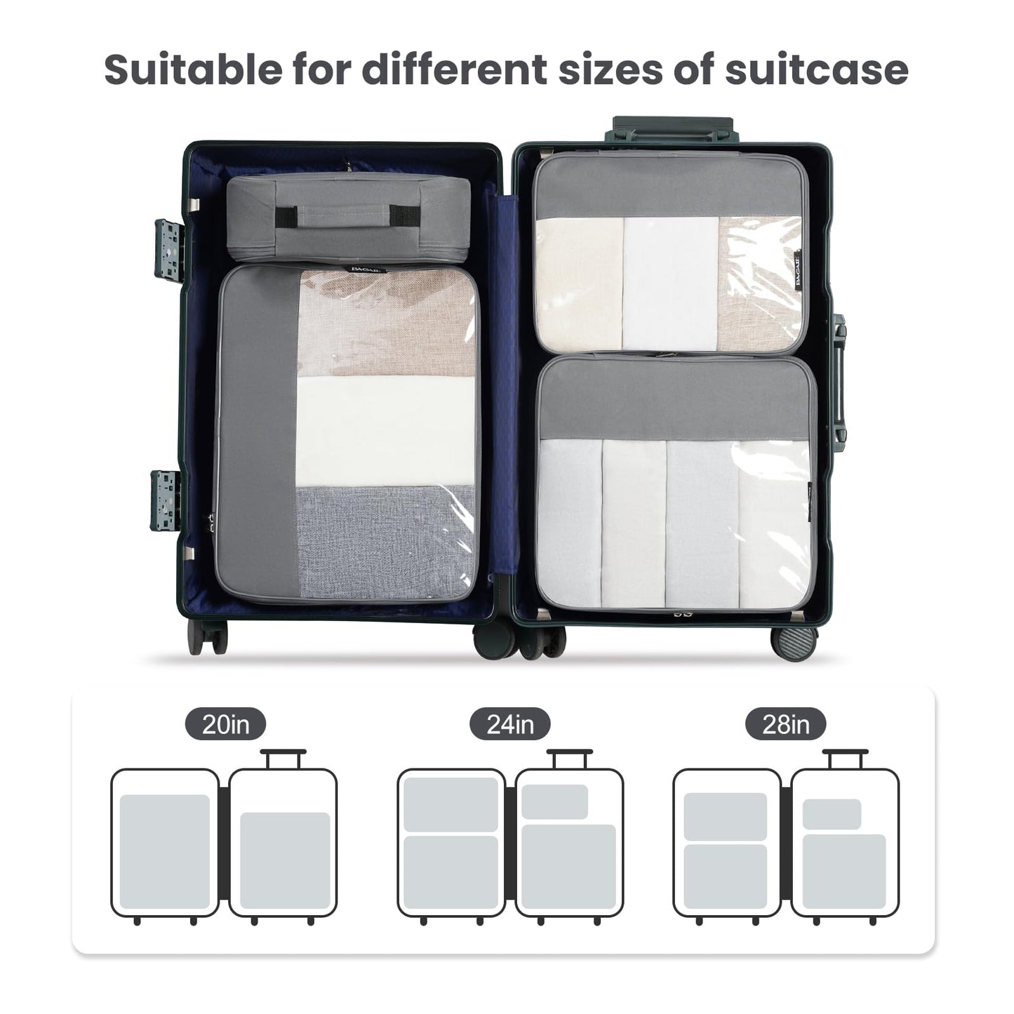 BAGAIL Packing Cubes Clear Packing Organizer for Travel Accessories Luggage suitcase(4 Set, Grey)
