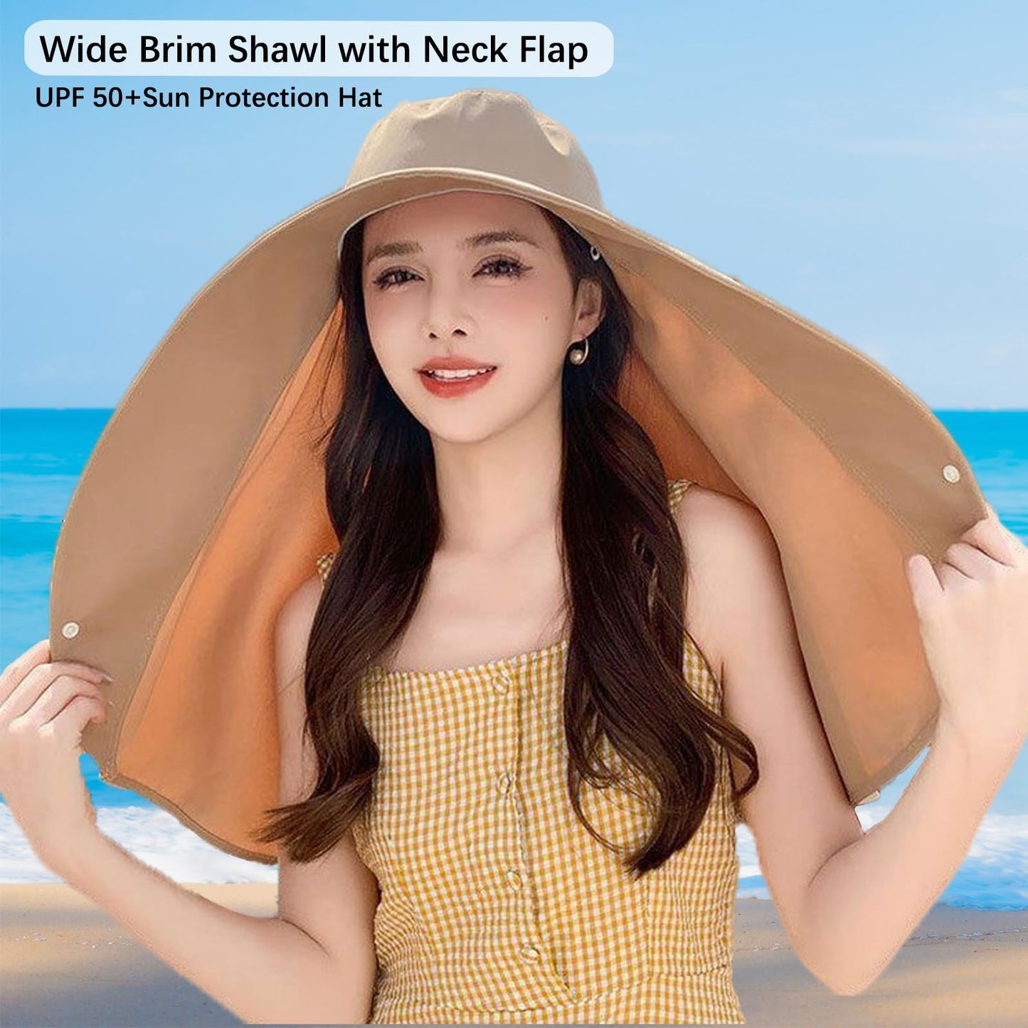 Sun Hats for Women Sun Protection,Wide Brim Cap with Large Neck Flap,Women Hiking Fishing Sun Hat,UPF 50+ Sun Protection Cap (US, Alpha, One Size, Khaki)
