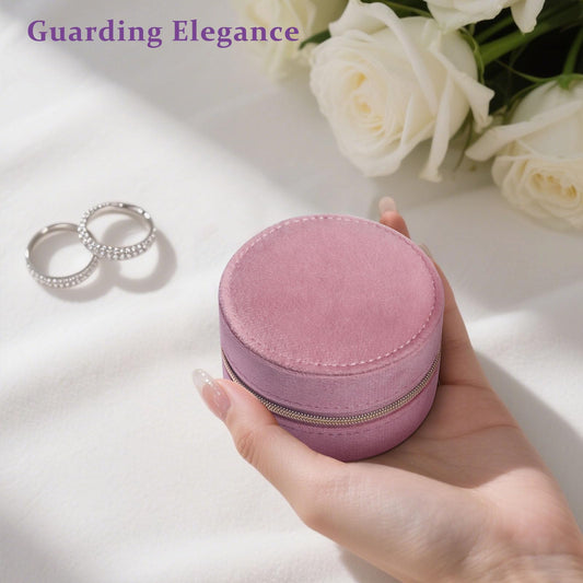 CONBOLA Travel Jewelry Case Small Jewelry Box for Women Girls,Round Velvet Mini Jewelry Travel Organizer,Portable Jewelry Box for Rings Earrings Necklaces Bracelets.(Pink,Small)