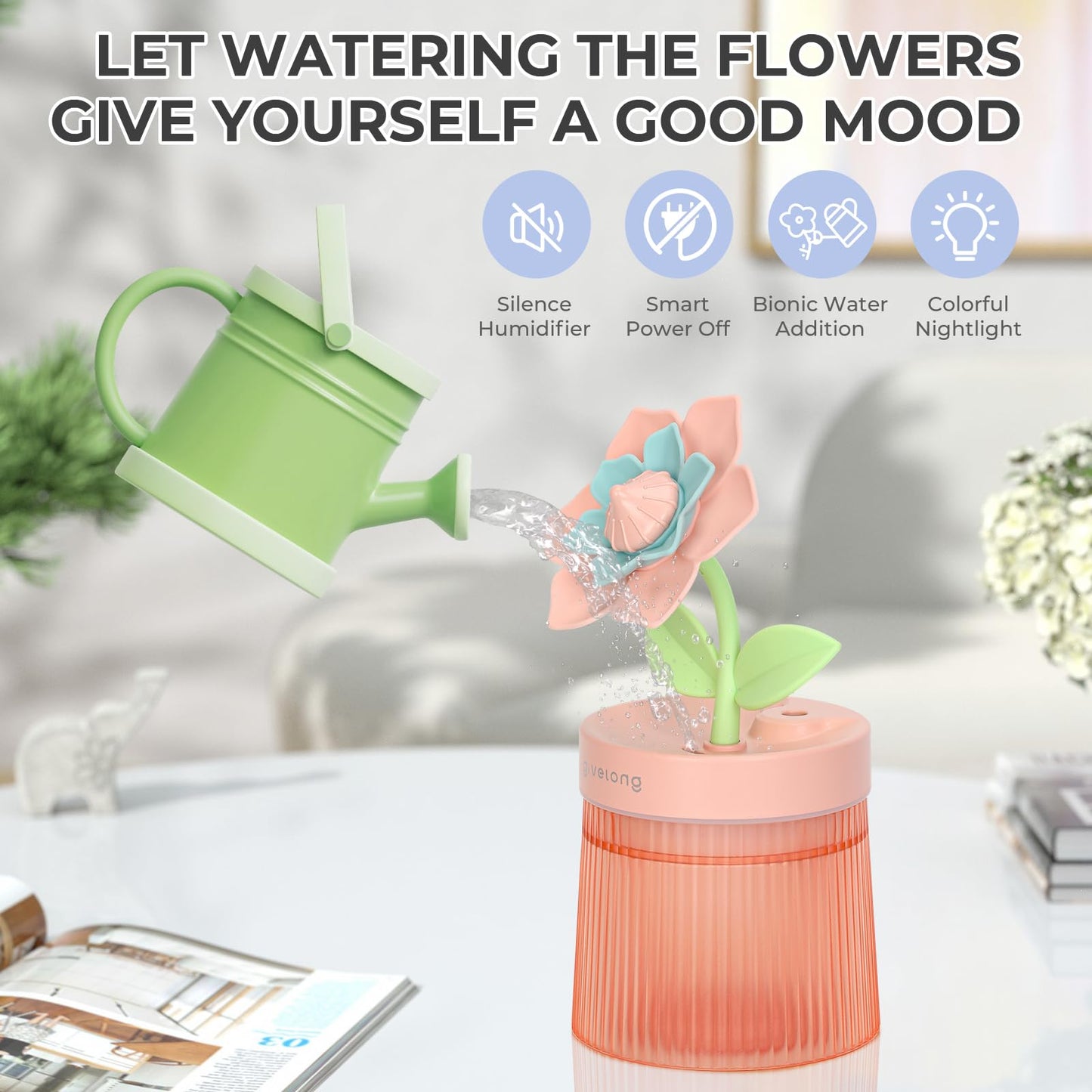 Gardenia Desktop Humidifier for Bedroom, Quiet Cool Mist Humidifier with Diffuser and LED Night Light, Auto Shut-Off, 260 ML Portable Humidifier for Car Outdoor Home Indoor Nursery Plants (Pink)