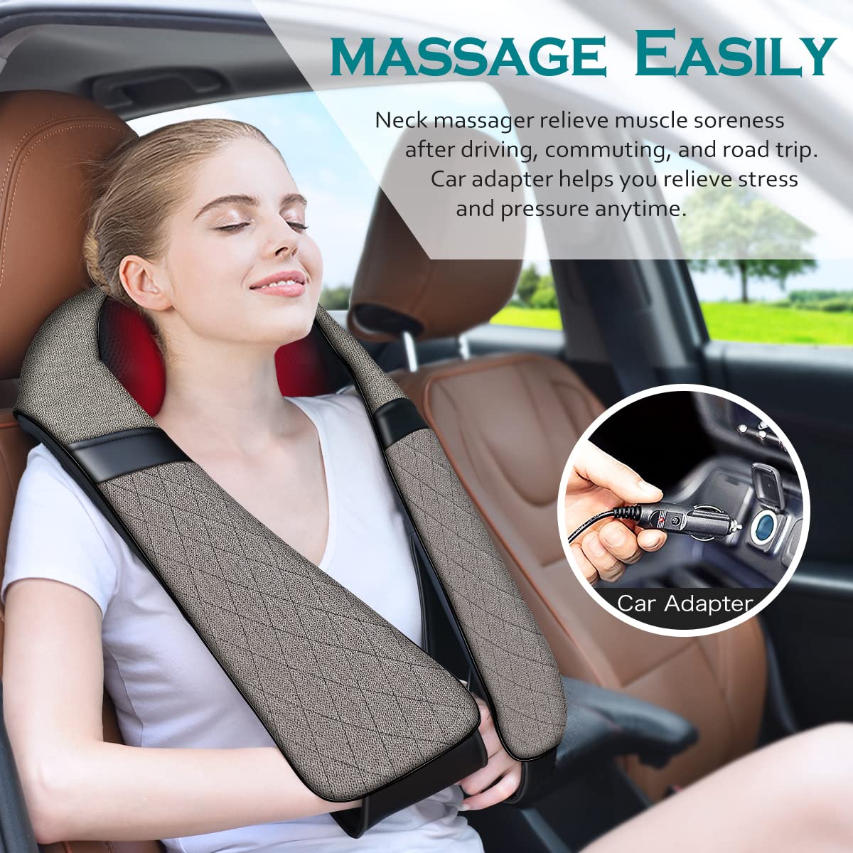 Blue Elf Shiatsu Electric Neck Back Massager Pillow 3D Kneading with Heat for Shoulder, Lower Back, Foot, Leg Muscles Pain Relief Relax in Car Office and Home (Gray)