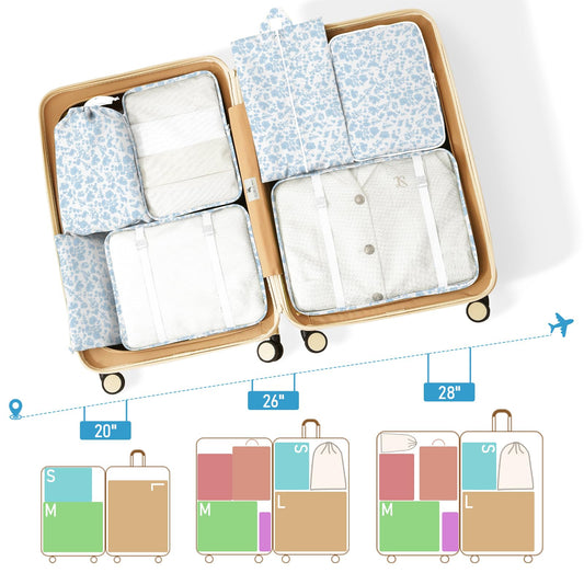 YEEYAA Packing Cubes for Travel - 8 Set Luggage Organizer Bags for Family, Mesh Breathable Packing Cubes for Suitcases Durable Travel Essentials Bags Set
