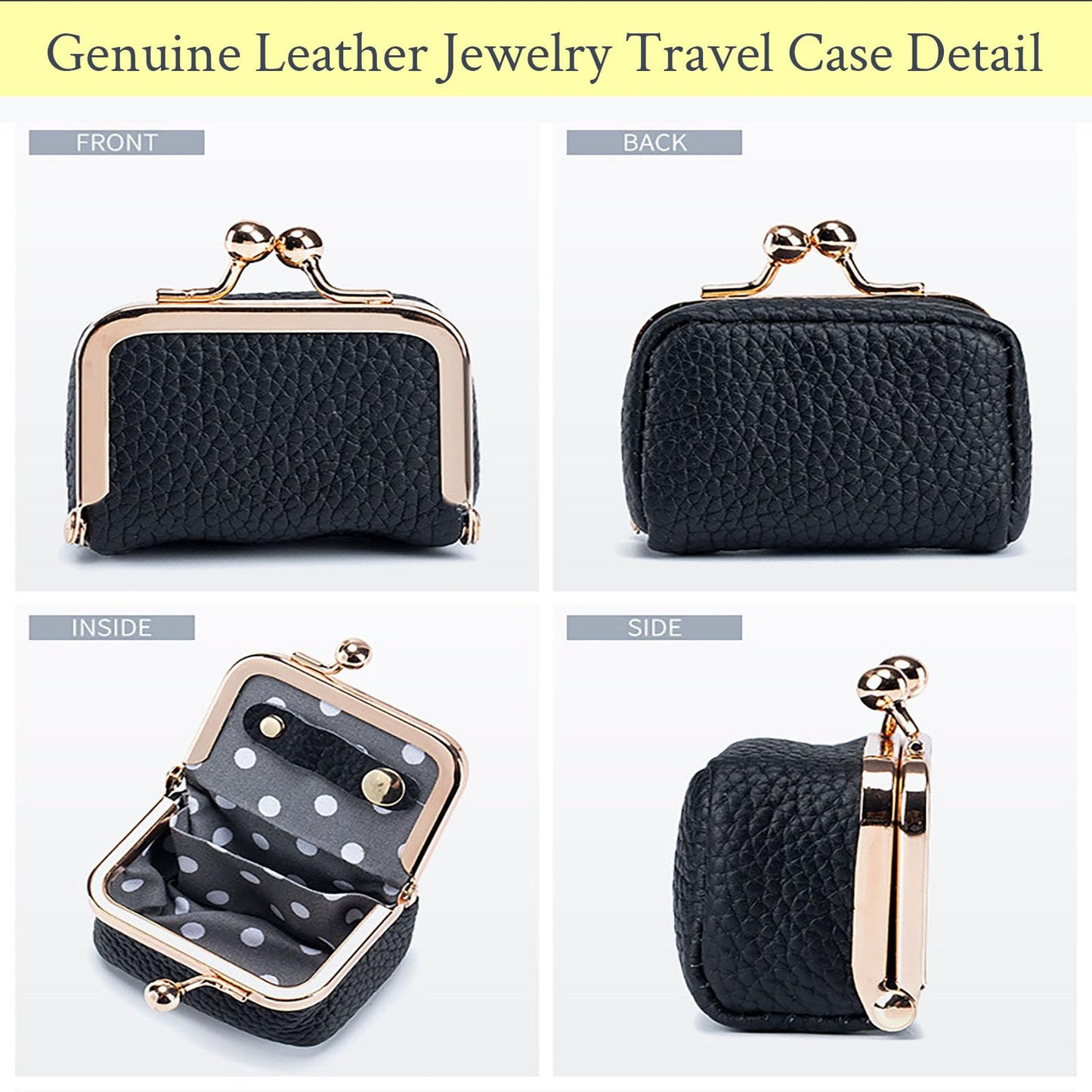 FURZART Genuine Leather Jewelry Travel Case Mini Portable Organizer with Kiss Lock & Anti-Tip Design, Stable Small Jewelry Box for Earrings, Rings, Coin Purse for Travel (2.55x1.77 Inch, Pink)