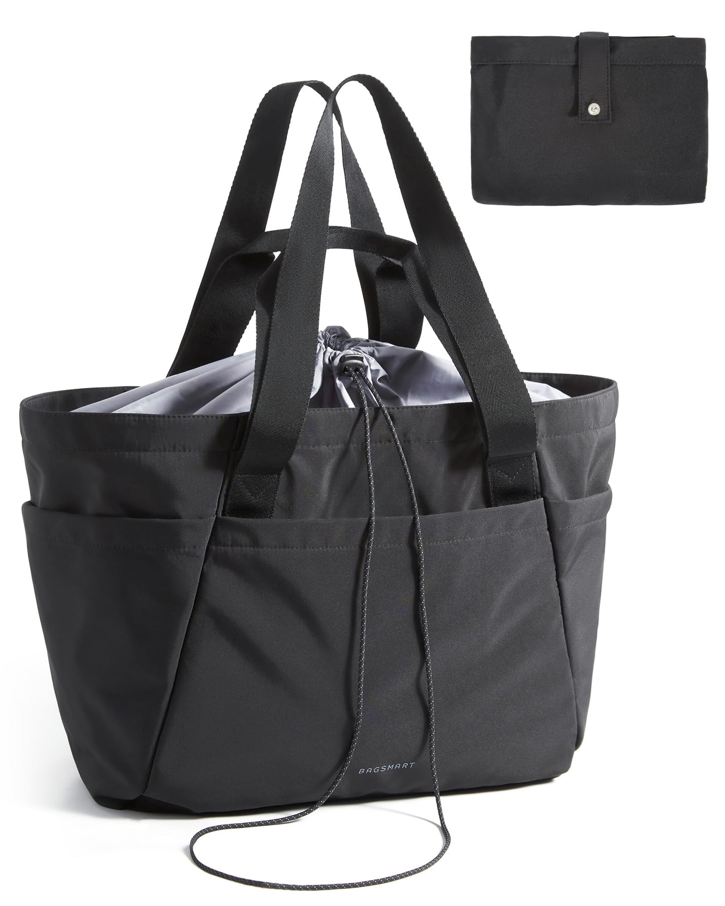 BAGSMART Large Tote Bag for Women, 32L Expandable Reusable Grocery Bag, Foldable Handbag for Shopping Gym College Overnight, Black