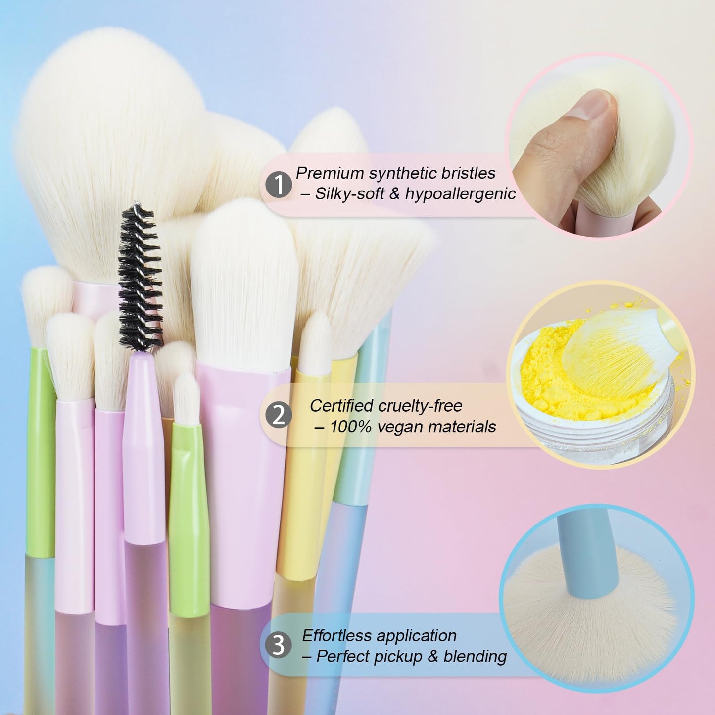 Makeup Brushes, 18Pcs Makeup Brush Set with 2 Sponges & Travel Bag, Colorful Make Up Brushes for Foundation Powder Blush Blending Eyeshadow, Soft Synthetic Fiber, Rubber Handle, Face & Eye Brush Kit