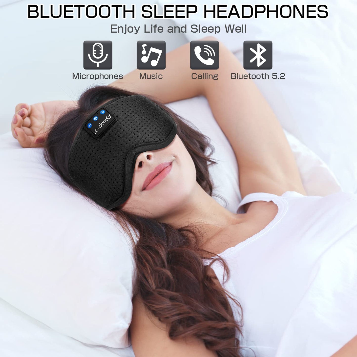 Sleep Headphones Sleep Mask with Bluetooth Headphones, LC-dolida Eye Mask for Sleeping Eye Pillow Sleeping Headphones for Side Sleepers Thin Speaker Cool Gadgets Gifts for Men&Women