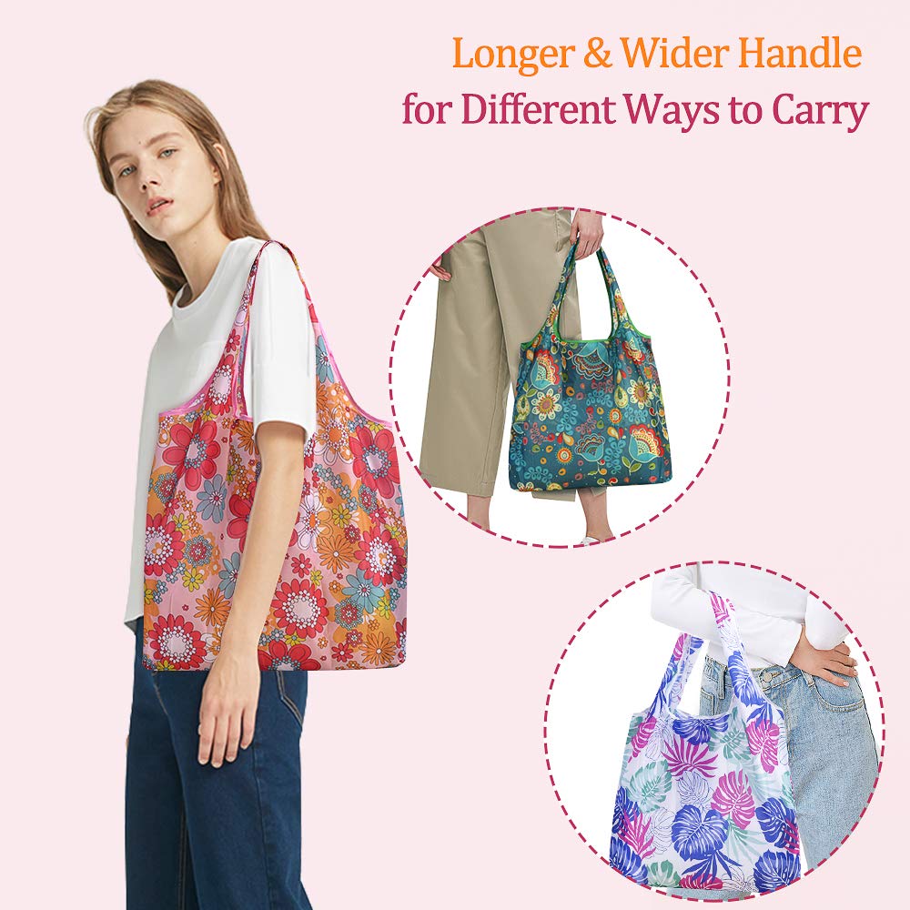 SZUAH 10 Pack Reusable Grocery Shopping Bags, Foldable Shopping Bags Grocery Tote with Attached Pouch,Machine Washable Eco-Friendly.