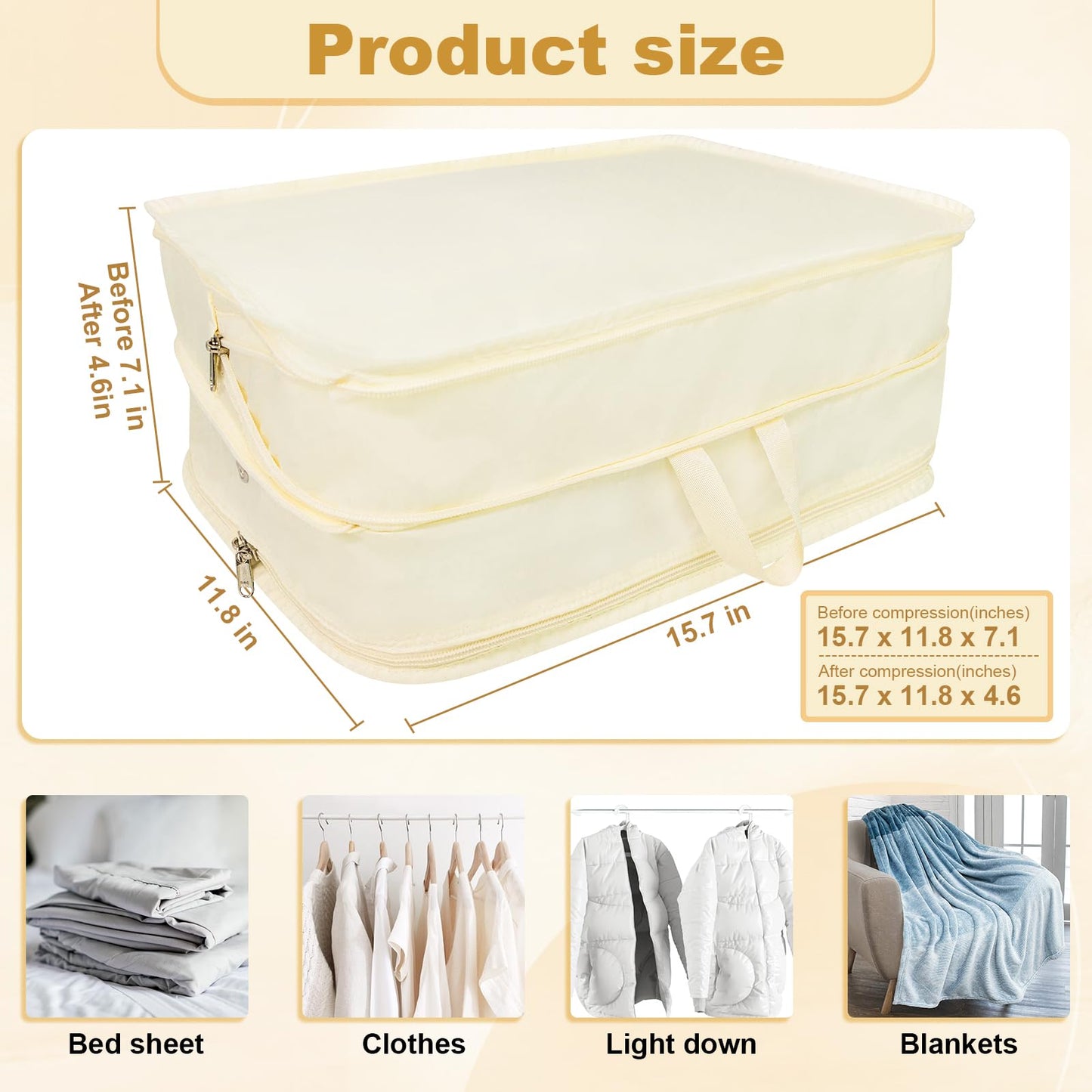 Extra Large Compression Packing Cubes for Travel Essentials, 2 Pack Expandable Travel Cubes for Packing Bags Suitcase Organizer, Beige