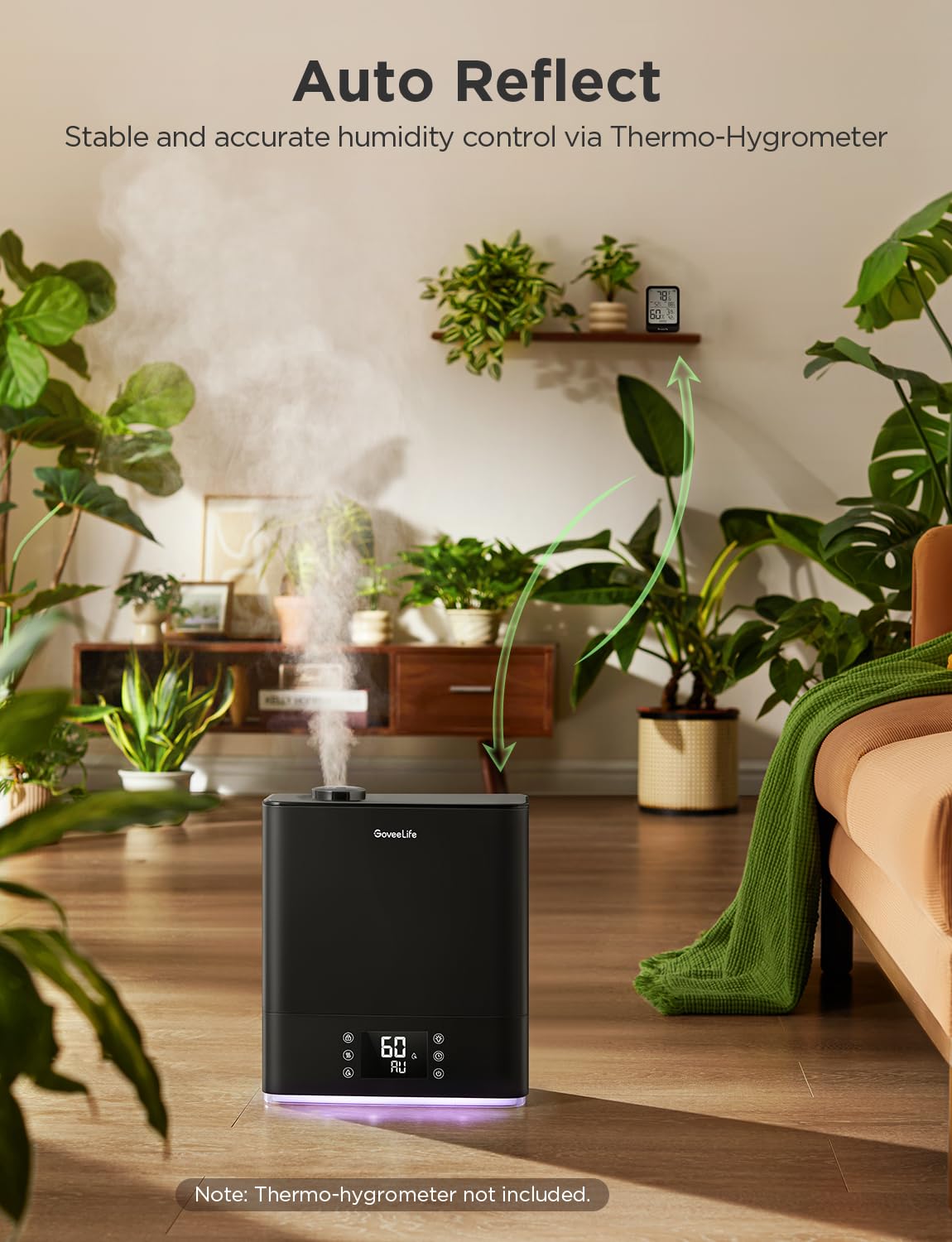 GoveeLife Smart Humidifiers for Bedroom Large Room, Top-Fill Cool Mist 6L WiFi Air Humidifier, Auto Mode, App & Voice Control, 60H Runtime, Rapid Humidification, RGB Nightlight Baby Plants, Black