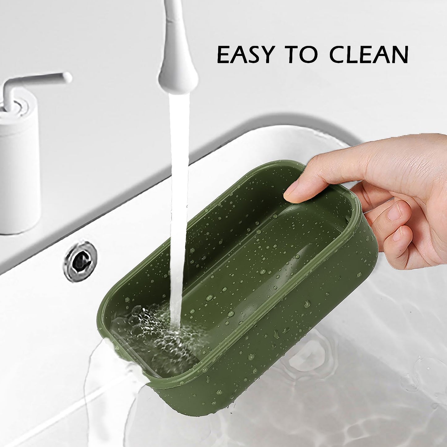 AIDIMMING Silicone Enhanced Leak Proof Travel Soap Case, Vented Shampoo Bar Holder, Large Bar Soap Box with Lid Portable Soap Dish with Draining Layer (Offwhite& Green)