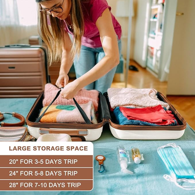 Kono 24 Inch Luggage Suitcase Lightweight with Spinner Wheels TSA Lock Hardside Medium Checked Luggage Durable Rolling Suitcase Cream White