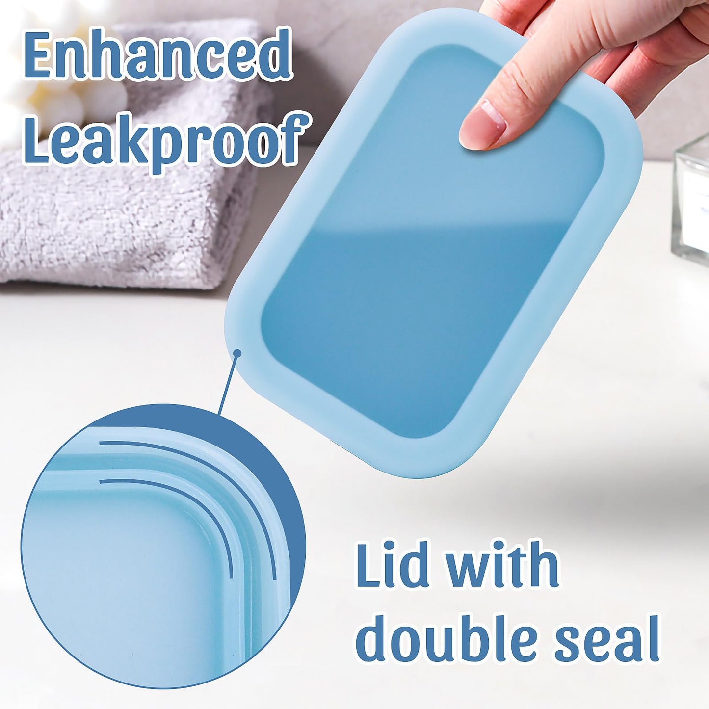 OZNER Silicone Travel Soap Case for Two Bars, Leak Proof Shampoo Bar Holder Compatible with Kitsch Bars, Soap Container with Drainage Layer for Bathroom, Camping, and Gym, Easy to Clean (Blue-Large)