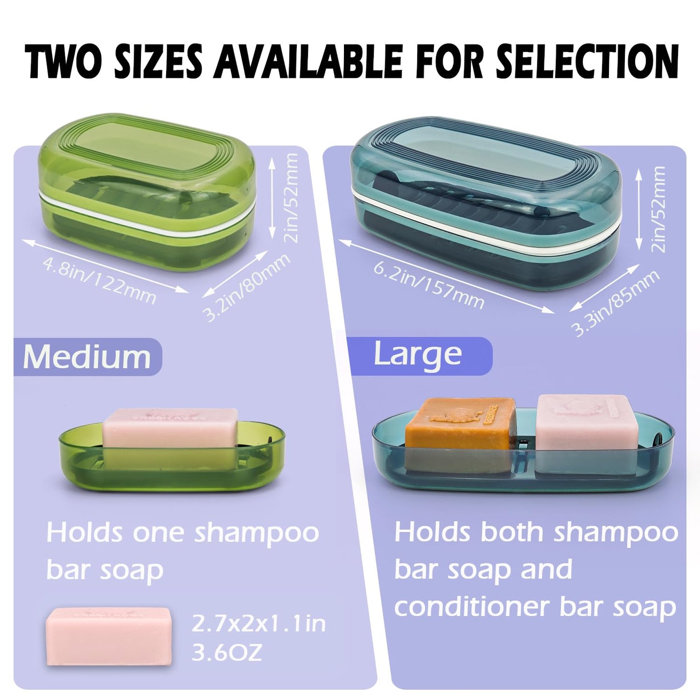 AIDIMMING Shampoo & Conditioner Bar Holder, Large Plastic Travel Soap Case, Portable Bar Soap Dish with Lid, Clear Soap Bar Box (Max, Blue)