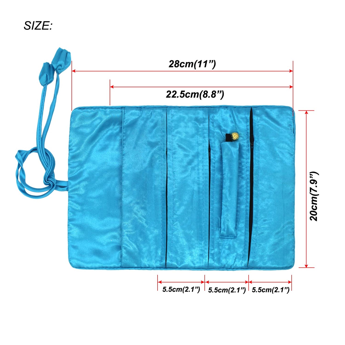Wei Long@Jewelry Roll, Travel Jewelry Roll Bag,Silk Embroidery Brocade Jewelry Organizer Case with Tie Close, (Peacock,Blue)