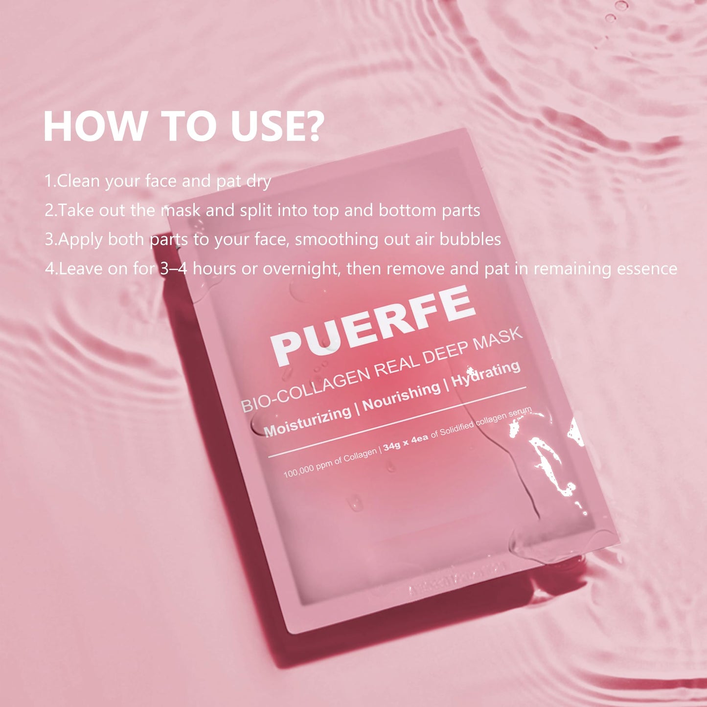 Puerfe 4 Pack Bio-Collagen Face Mask, Deep Hydrating Overnight Hydrogel Mask, Women's Skincare Facial Treatments & Masks, Pore Minimizing, Elasticity Improvement