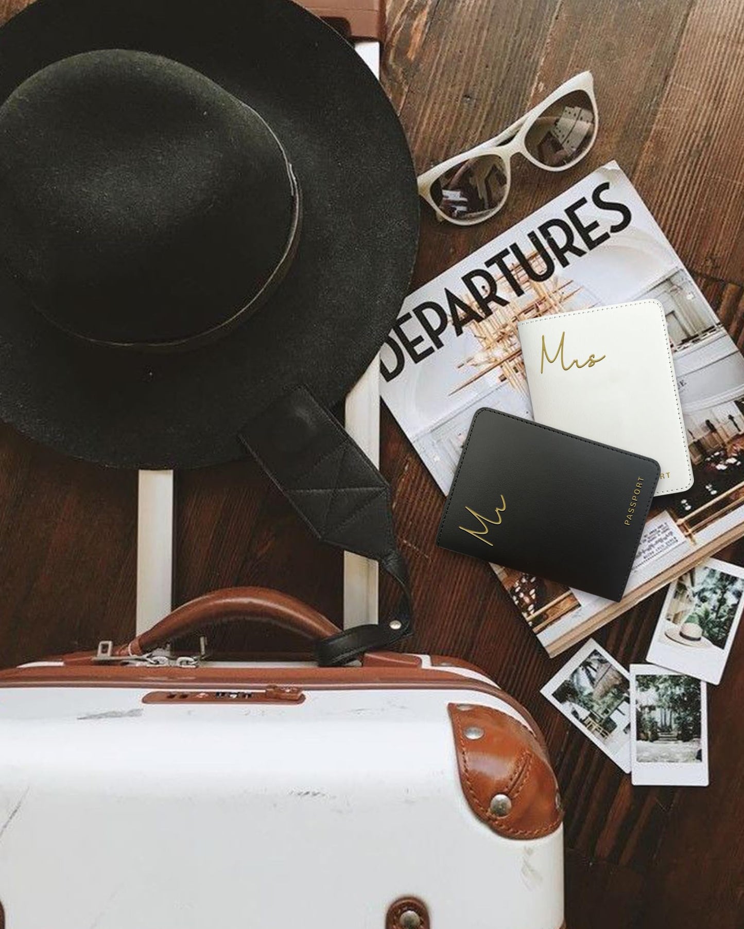 HubbyWifeyGifts Mr and Mrs Passport Holder Set,PU Leather Passport Cover with Gold Foil Logo, Honeymoon Essentials for Travel, Engagement Gifts for Couples