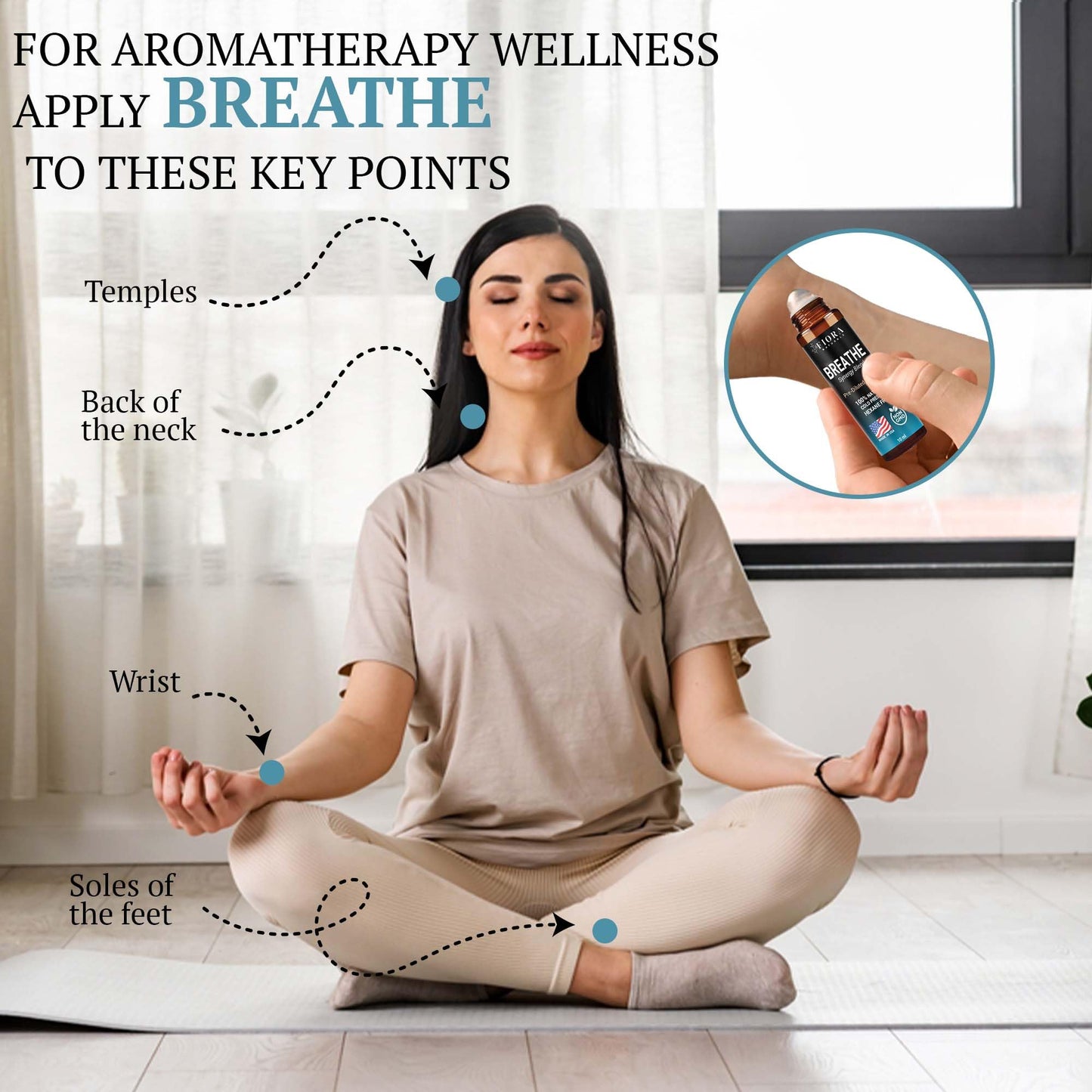 Fiora Naturals Breathe Essential Oil Roll-On Blend - 100% Pure Eucalyptus, Peppermint & Tea Tree Oil Aromatherapy Blend. Therapeutic-Grade