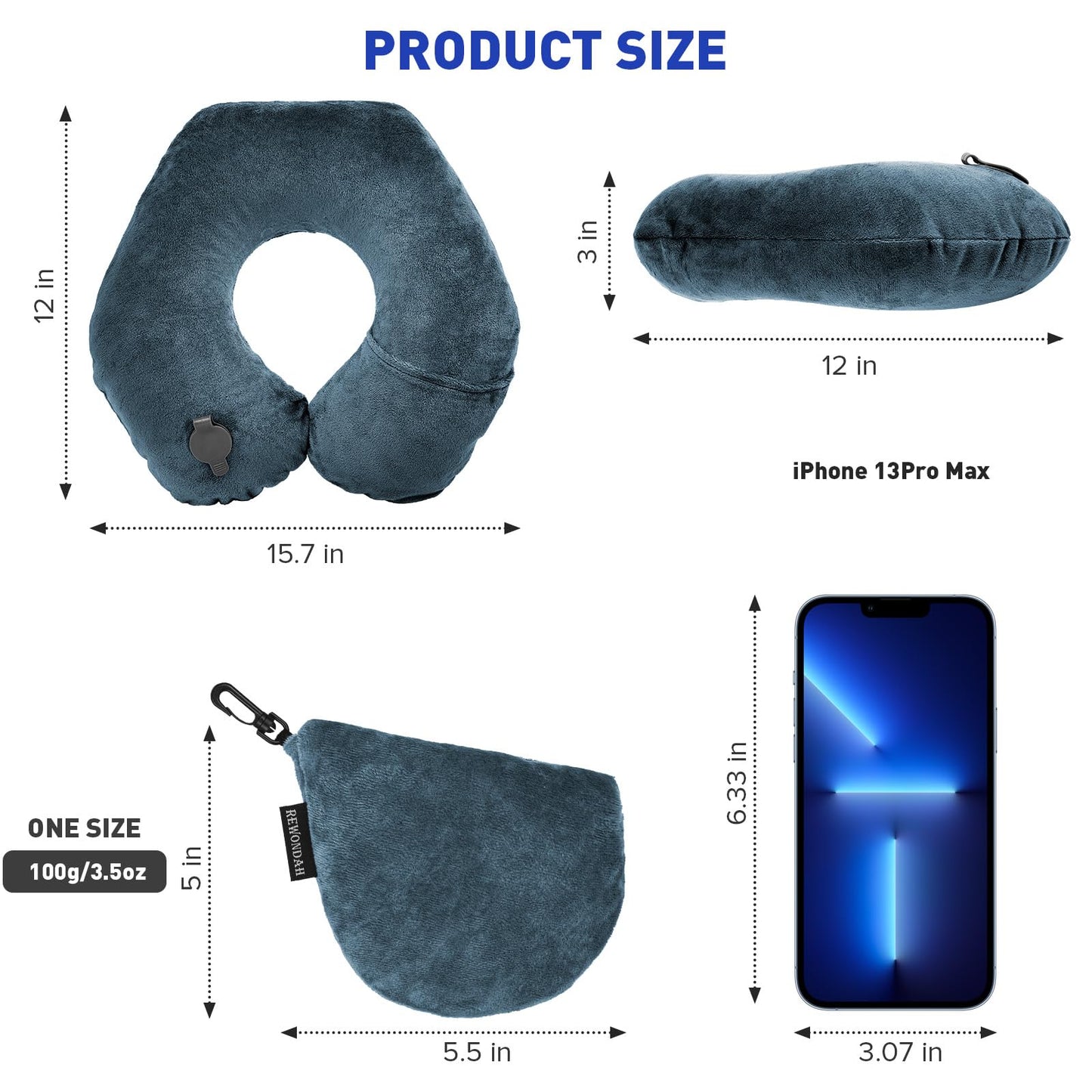 Rewondah Neck Pillows for Travel, Inflatable Travel Pillow, Inflatable Neck Pillow for Traveling Airplane with Soft Velour Washable Cover, U Shape Blow Up Neck Pillow for Airplanes Train Car Travel