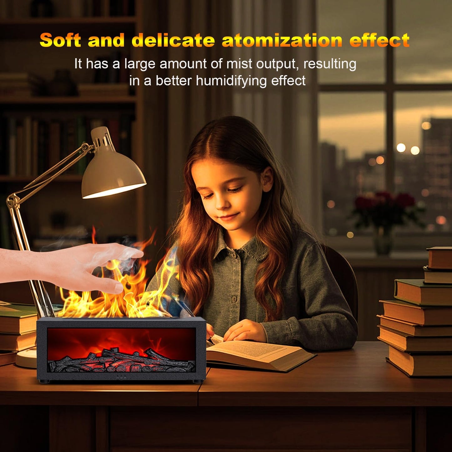 Mini Fireplace Diffusers for Essential Oils Fireplace Humidifier with Remote 150ml Fireside Ultrasonic Humidifier Bonfire Flame Diffuser with 7 Colors Light for Home Room Office (Black)