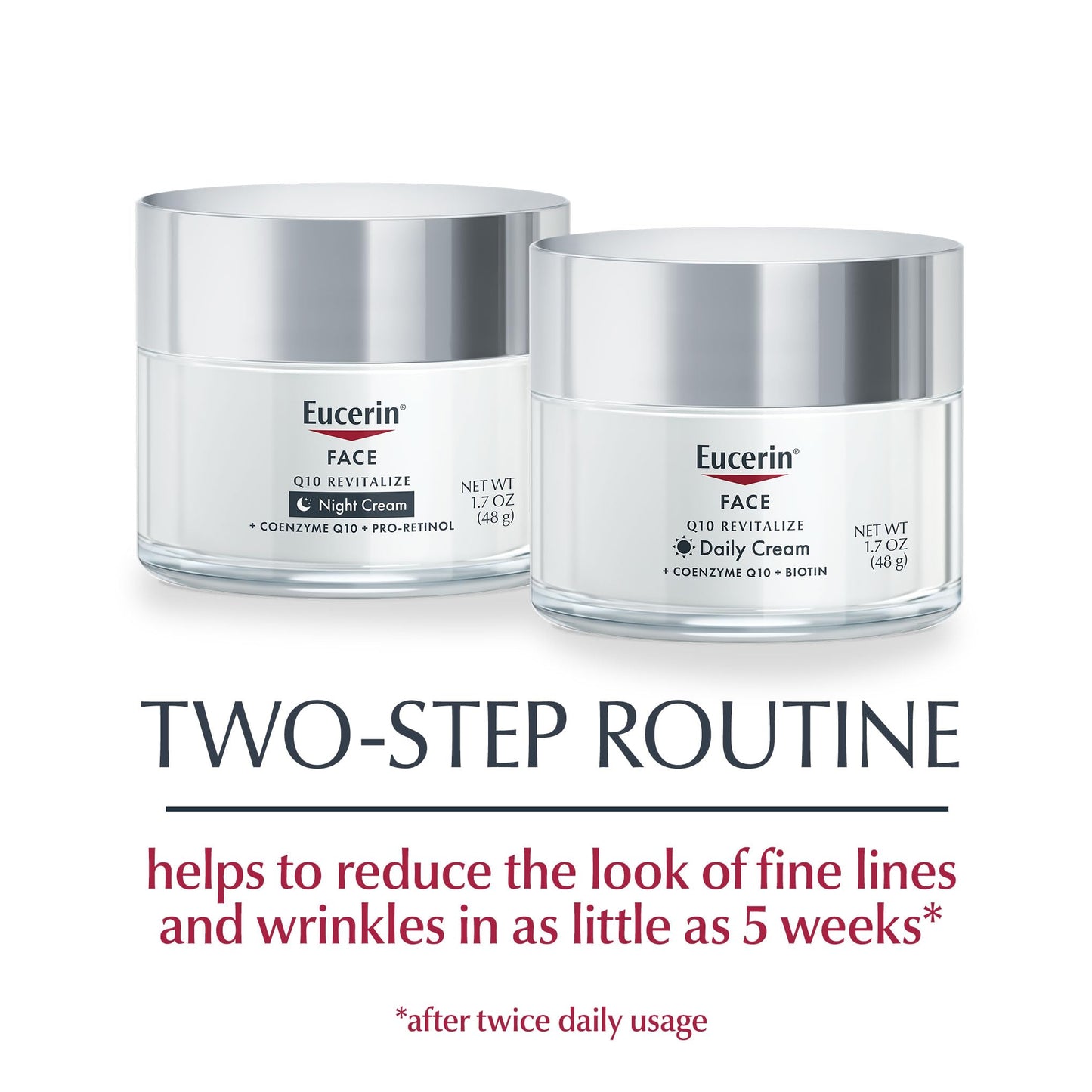 Eucerin Q10 Skin Care Set, Anti Wrinkle Daily Face Cream with Biotin (1.7 Oz) + Anti Wrinkle Night Cream with Pro-Retinol (1.7 Oz), Fragrance Free Face Moisturizer for All Skin Types