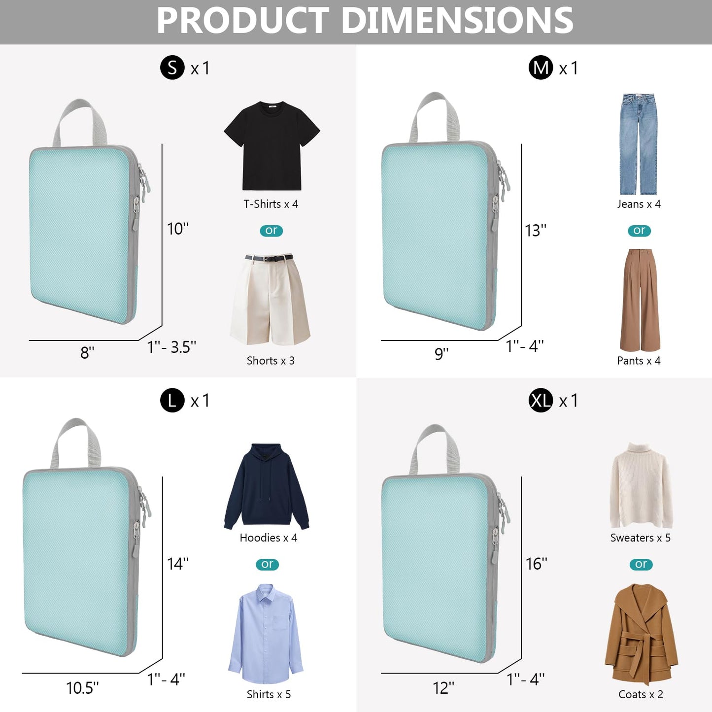 4 Set Compression Packing Cubes for Travel, Suitcase Organizer Bags Set for Luggage, Road Trip Travel Accessories in 4 Sizes (Extra Large, Large, Medium, Small), Blue