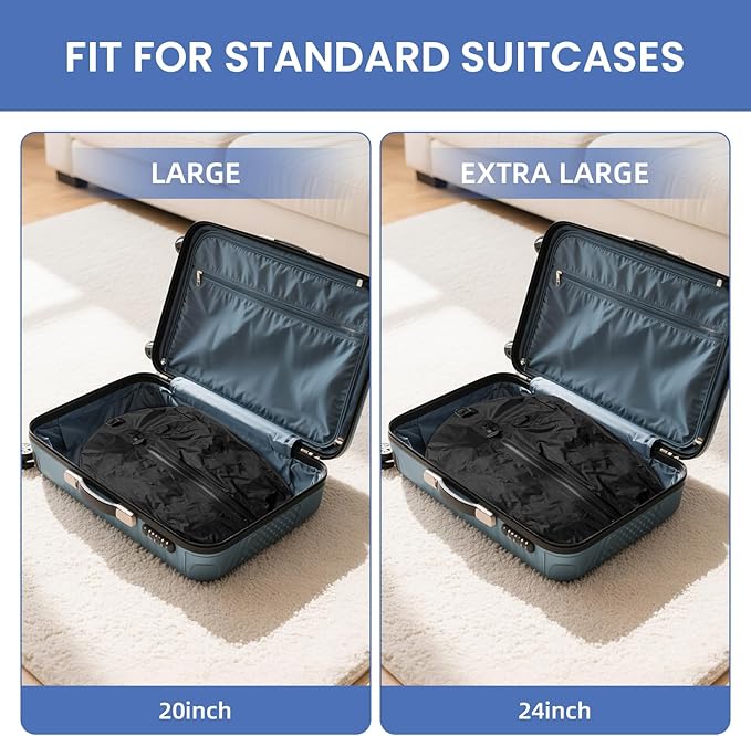 BAGAIL TPU Vacuum Bag for Travel, Reusable Compression Bag with IPX8 Waterproof Zipper, Save Space for Suitcase, Backpack and Carry on (Black, Large, No Pump)