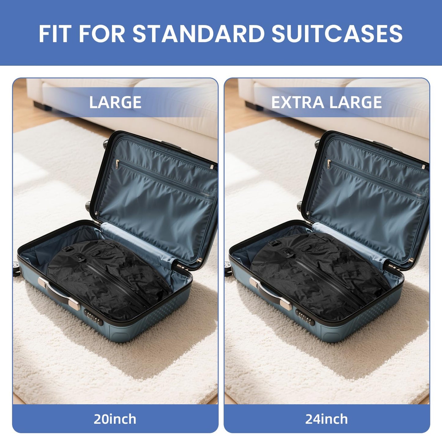 BAGAIL TPU Vacuum Bag for Travel, Reusable Compression Bag with IPX8 Waterproof Zipper, Save Space for Suitcase, Backpack and Carry on (Black, ExtraLarge, No Pump)