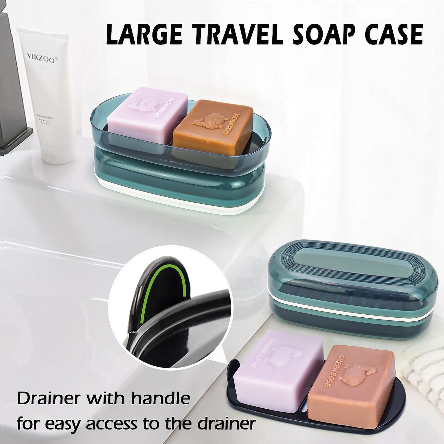 AIDIMMING Shampoo & Conditioner Bar Holder, Large Plastic Travel Soap Case, Portable Bar Soap Dish with Lid, Clear Soap Bar Box (Max, Blue)
