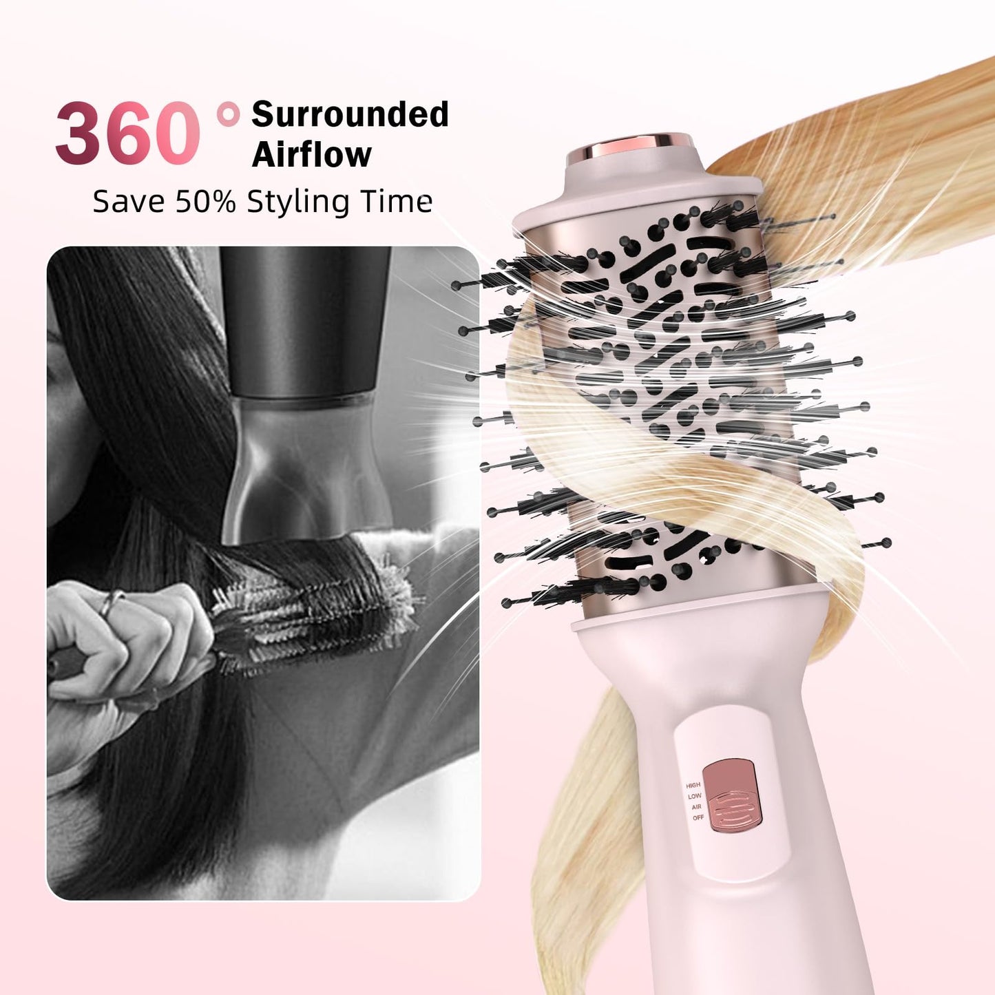 Ariellagou Dual Voltage Travel Hair Dryer Brush Mini Hot Air Brush with European Plug One Step Blow Dryer and Styler Volumizer for Home and Salon Use