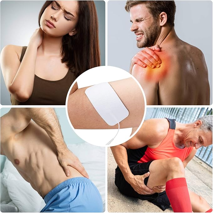 10 Pieces Large Electrode Pads - Premium Reusable TENS Unit Pads with Standard 2mm PIN Connector - 2x4 Inches Self-Adhesive for Pain Relief and Muscle Stimulation