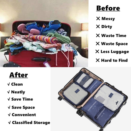 Gbateri 6 Pack Packing Cubes - Travel Luggage Packing Organizers - Travel Essentials Luggage Organizer, Include Laundry Bag, Electronics Bag, Clothing Bag, Convenient Packing Pouches - Navy Blue