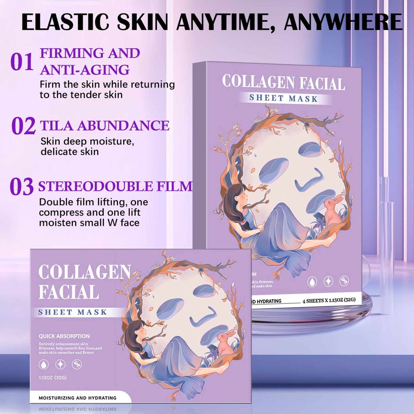 Ueseinl Bio-Collagen Overnight Face Mask,Glass Glow Hydrogel Face Masks, Collagen Face Mask, Korean Glass Skin Facial Sheet Masks, Wake up Glass-Like Skin