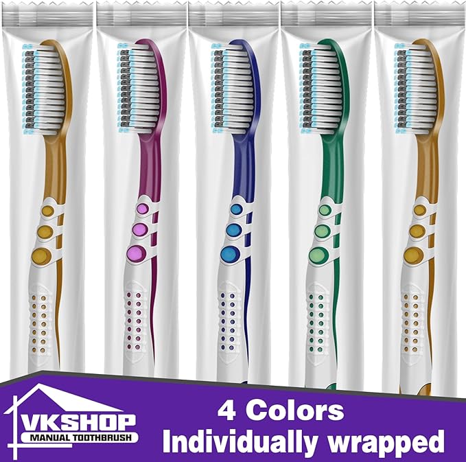 100 Bulk Travel Toothbrushes, Portable Individually Wrapped Toothbrush for Adult Children, Disposable Soft Bristle Manual Toothbrush Set (4 Colors)